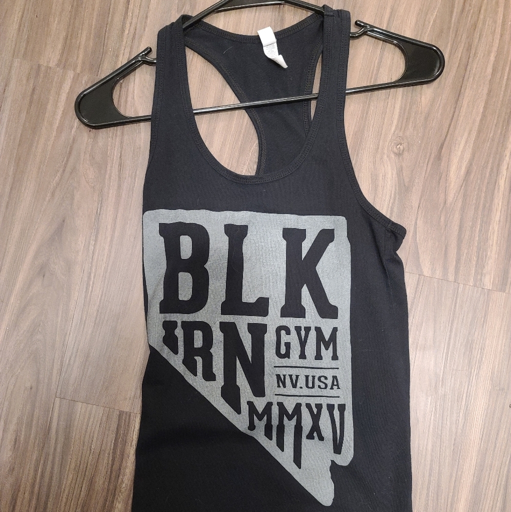 Black iron gym tank